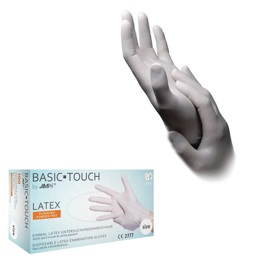 AMPRI-Hand-Schutz, Einmal-Latex-Einweghandschuhe, BASIC-TOUCH, puderfrei, hell-beige, VE = 10 Pkg á 100 Stück