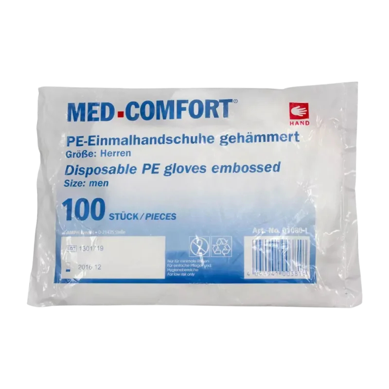 AMPRI-Hand-Schutz, Einweg-PE-Einmal-Handschuhe, MED COMFORT, ca 30 cm lang, Pkg á 100 Stück, VE = 100 Pkg.