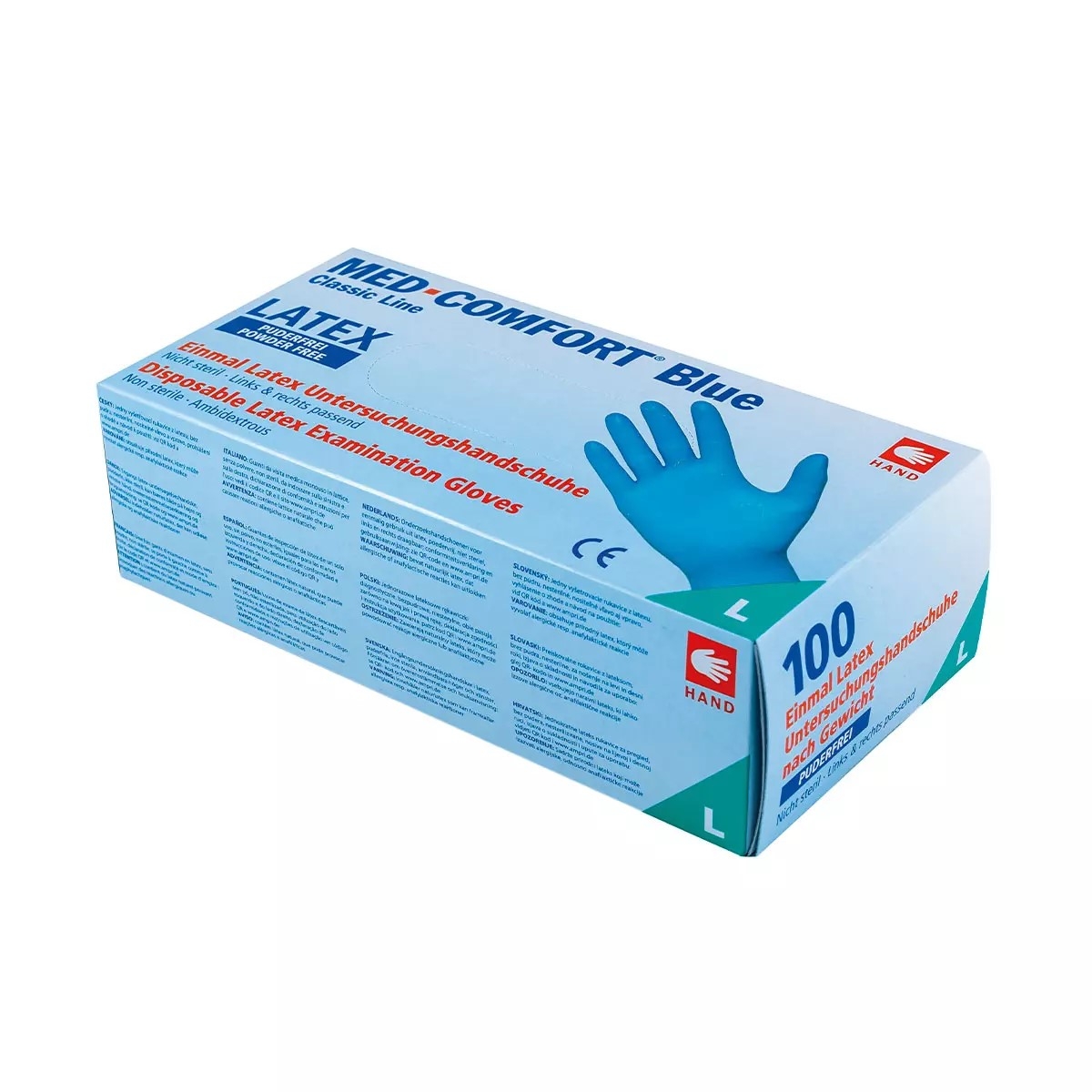 AMPRI-Hand-Schutz, Einweg-Latex-Einmal-Handschuhe, MED COMFORT BLUE, puderfrei, blau, Pkg  100 Stck, VE = 1 Pkg.