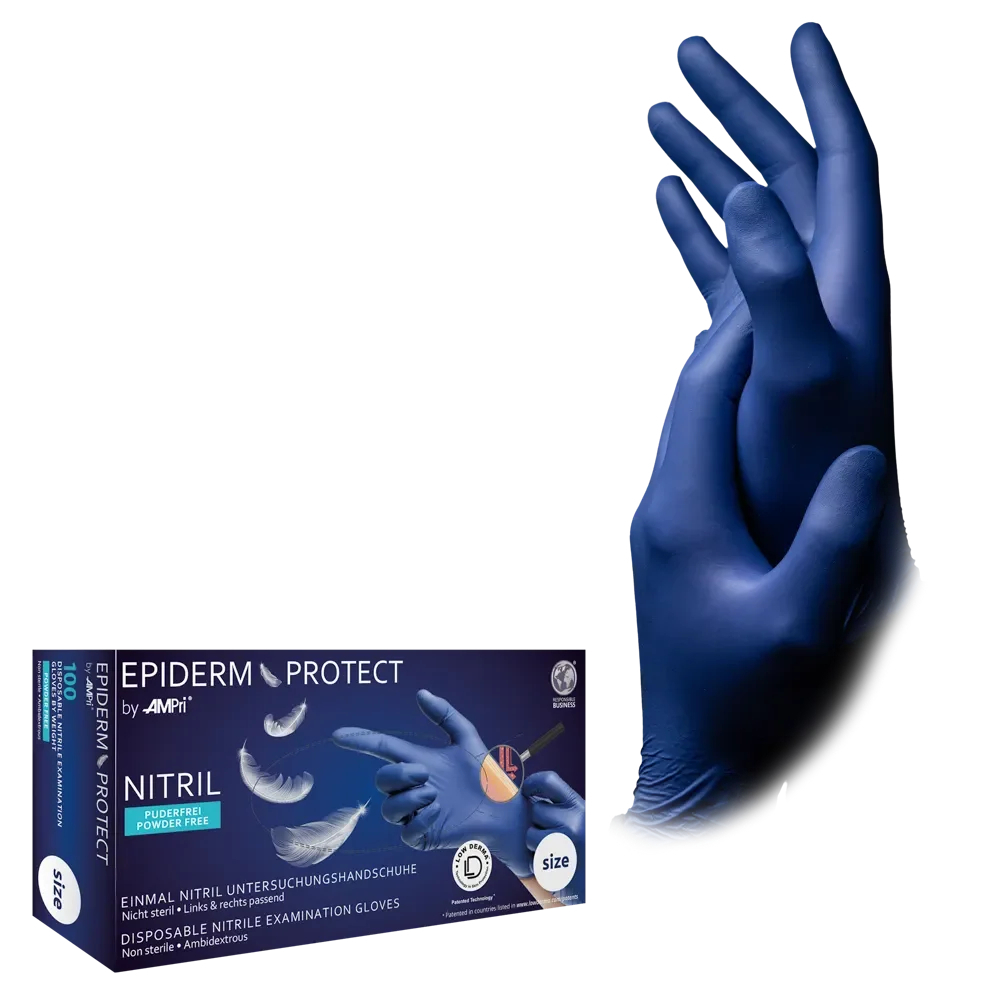 AMPRI-Epiderm Protect by MED-COMFORT Einmal-Nitril-Einweg-Handschuhe, blau, ungepudert, Gr.: XS-XL