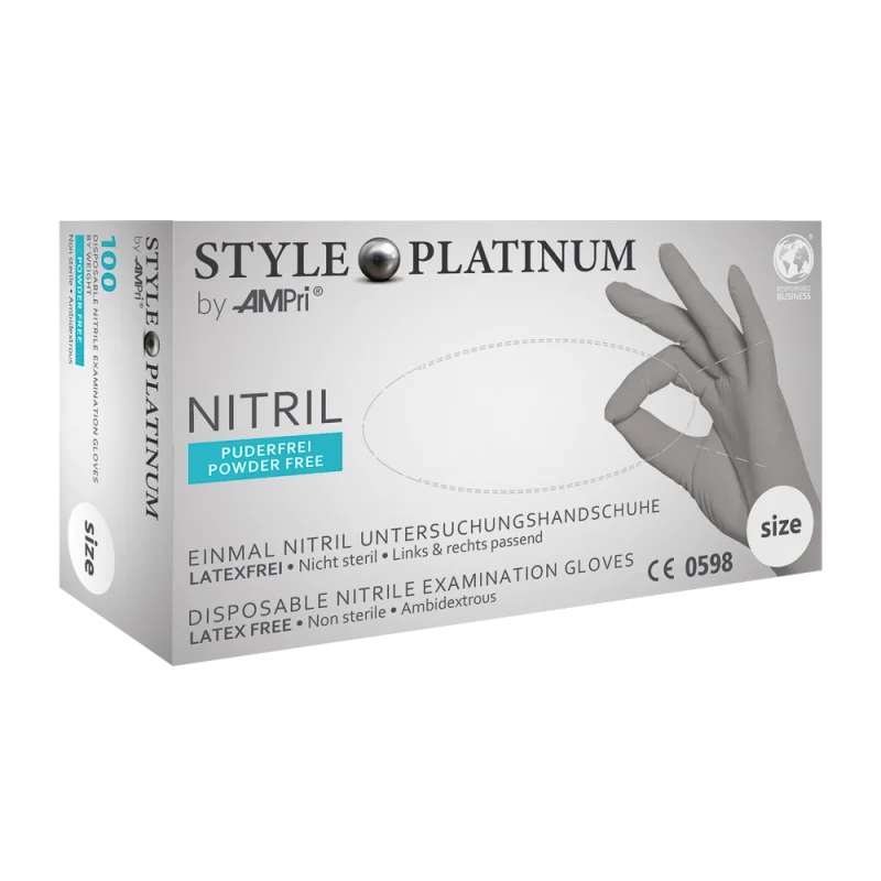 AMPRI-Style Platinum, Nitril-Untersuchungshandschuh, puderfrei, silbergrau, Gr. XS-XL