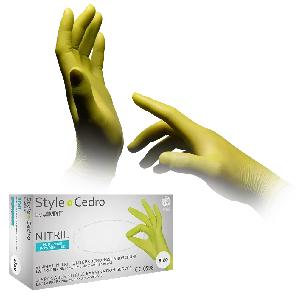 AMPRI-Hand-Schutz, Nitril-Einmal-Einweg-Handschuhe, STYLE CEDRO by Med-Comfort ungepudert, VE= 10 Boxen á 100 Stück