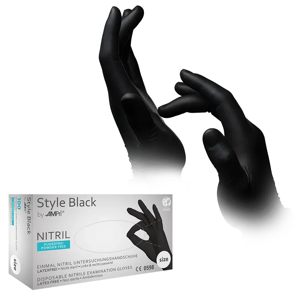 AMPRI-Hand-Schutz, Einweg-Nitril-Einmal-Handschuhe, STYLE BLACK, ungepudert, schwarz, Pkg á 100 Stück, VE = 10 Pkg.