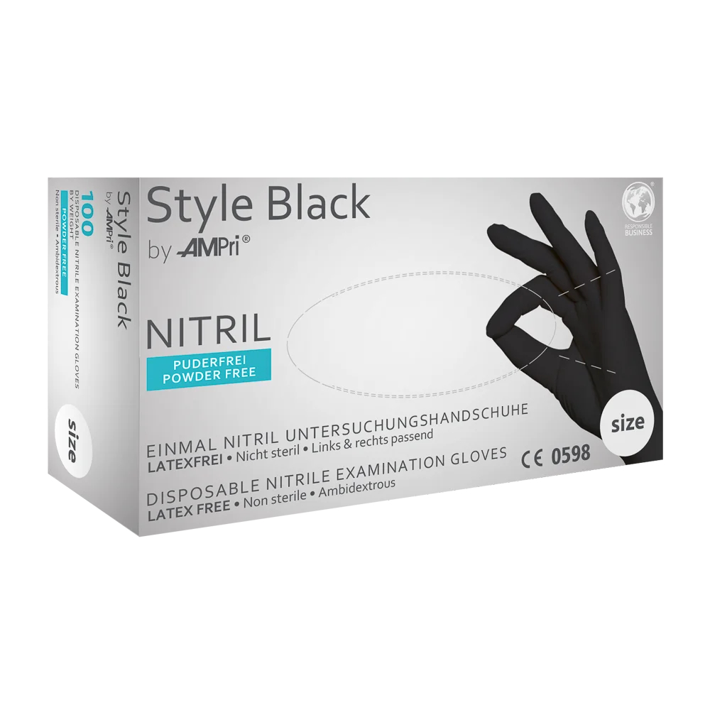 AMPRI-Hand-Schutz, Einweg-Nitril-Einmal-Handschuhe, STYLE BLACK, ungepudert, schwarz, Pkg á 100 Stück, VE = 10 Pkg.