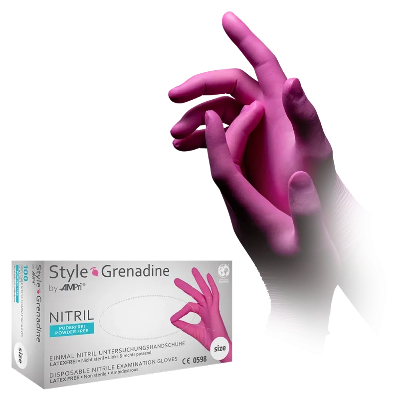 AMPRI-Hand-Schutz, Einweg-Nitril-Einmal-Handschuhe, STYLE BERRY, puderfrei, magenta, VE = 100 Stk.
