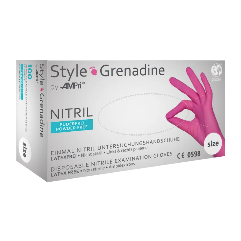 AMPRI-Hand-Schutz, Einweg-Nitril-Einmal-Handschuhe, STYLE BERRY, puderfrei, magenta, VE = 100 Stk.