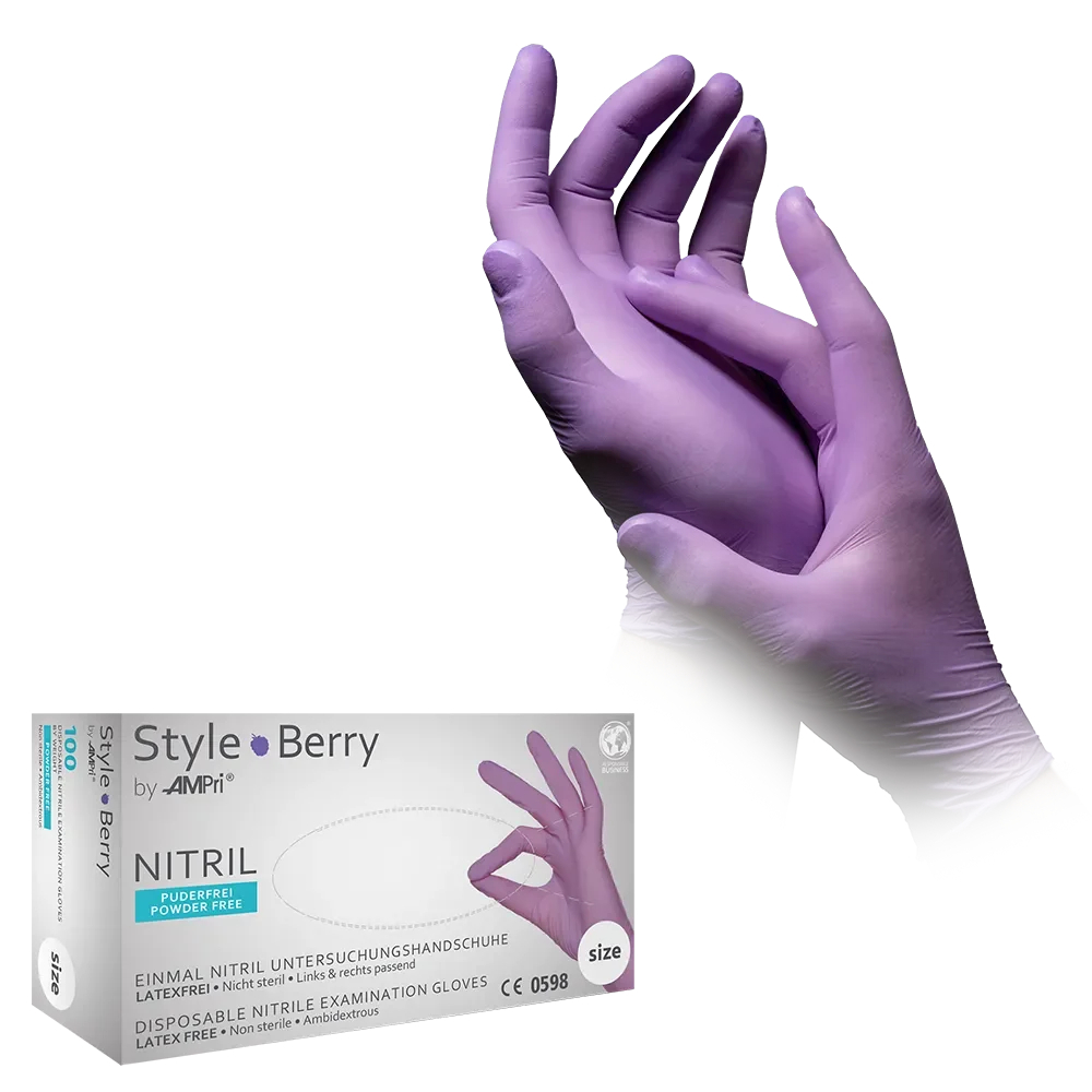 AMPRI-Hand-Schutz, Einweg-Nitril-Einmal-Handschuhe, STYLE BERRY, puderfrei, lila, Pkg á 100 Stück, VE = 10 Pkg.