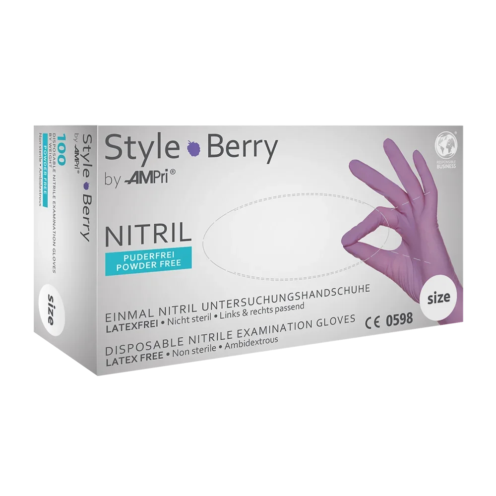 AMPRI-Hand-Schutz, Einweg-Nitril-Einmal-Handschuhe, STYLE BERRY, puderfrei, lila, Pkg á 100 Stück, VE = 10 Pkg.