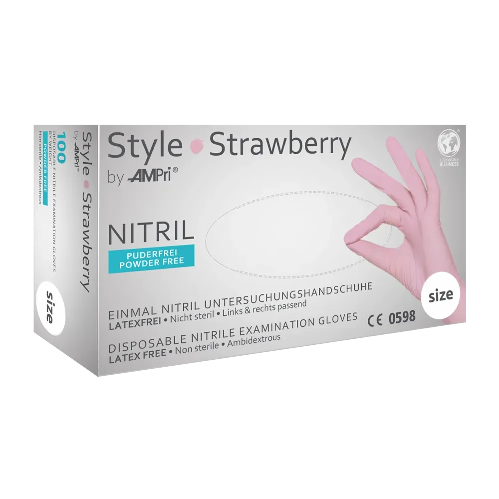 AMPRI-Hand-Schutz, Einweg-Nitril-Einmal-Handschuhe, STYLE STRAWBERRY, puderfrei, rosa, Pkg á 100 Stück, VE = 10 Pkg.