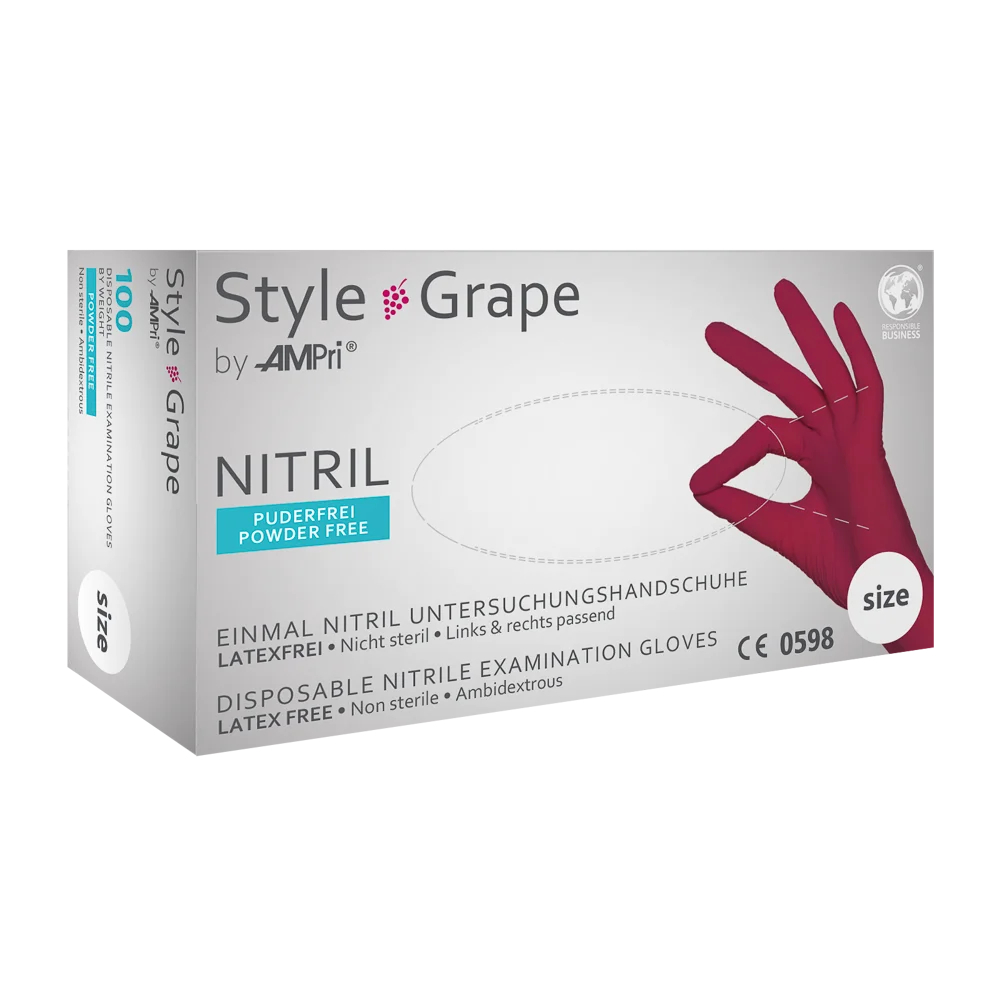 AMPRI-Hand-Schutz, Einweg-Nitril-Einmal-Handschuhe, STYLE GRAPE, puderfrei, bordeaux, Pkg á 100 Stück, VE = 10 Pkg.