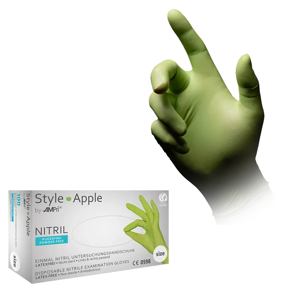 AMPRI-Hand-Schutz, Einweg-Nitril-Einmal-Handschuhe, STYLE APPLE, puderfrei, apfelgrün, Pkg á 100 Stück, VE = 10 Pkg.