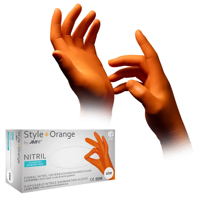 AMPRI-Hand-Schutz, Einweg-Nitril-Einmal-Handschuhe, STYLE ORANGE, puderfrei, orange, Pkg á 100 Stück, VE = 10 Pkg.