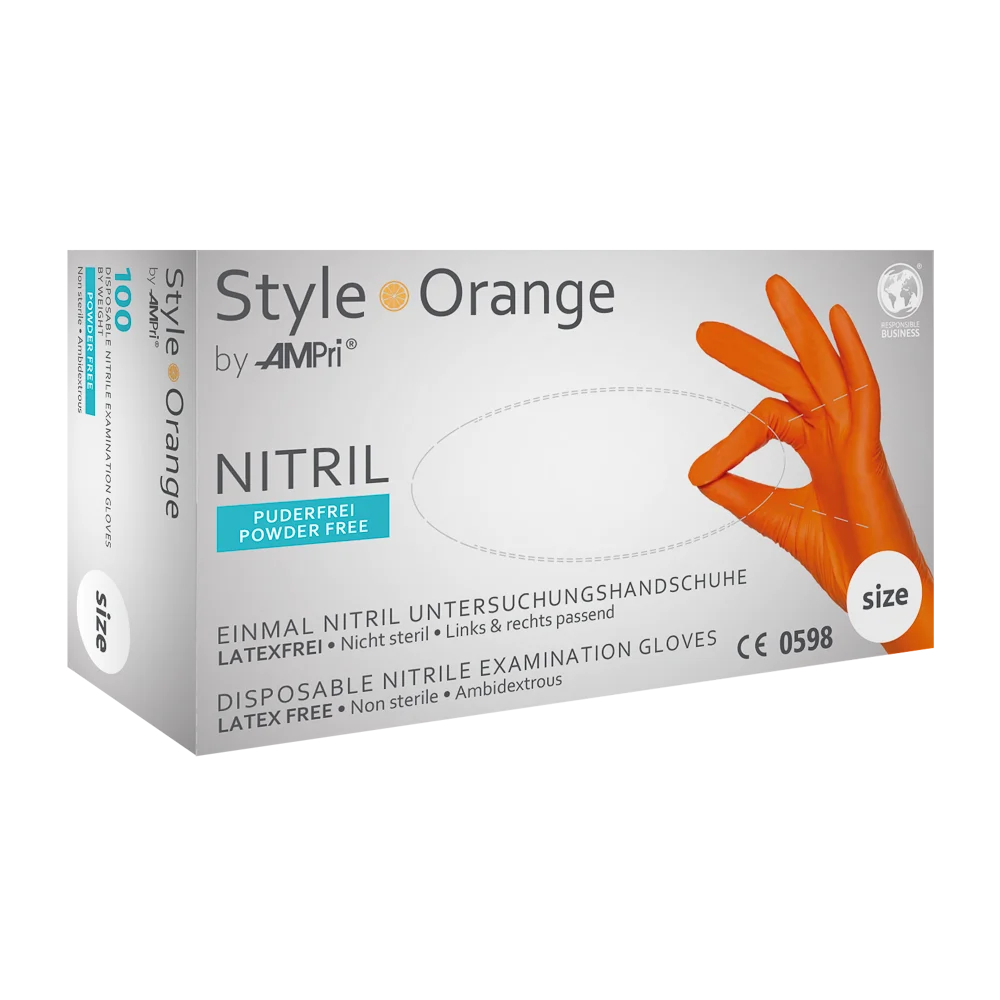 AMPRI-Hand-Schutz, Einweg-Nitril-Einmal-Handschuhe, STYLE ORANGE, puderfrei, orange, Pkg á 100 Stück, VE = 10 Pkg.