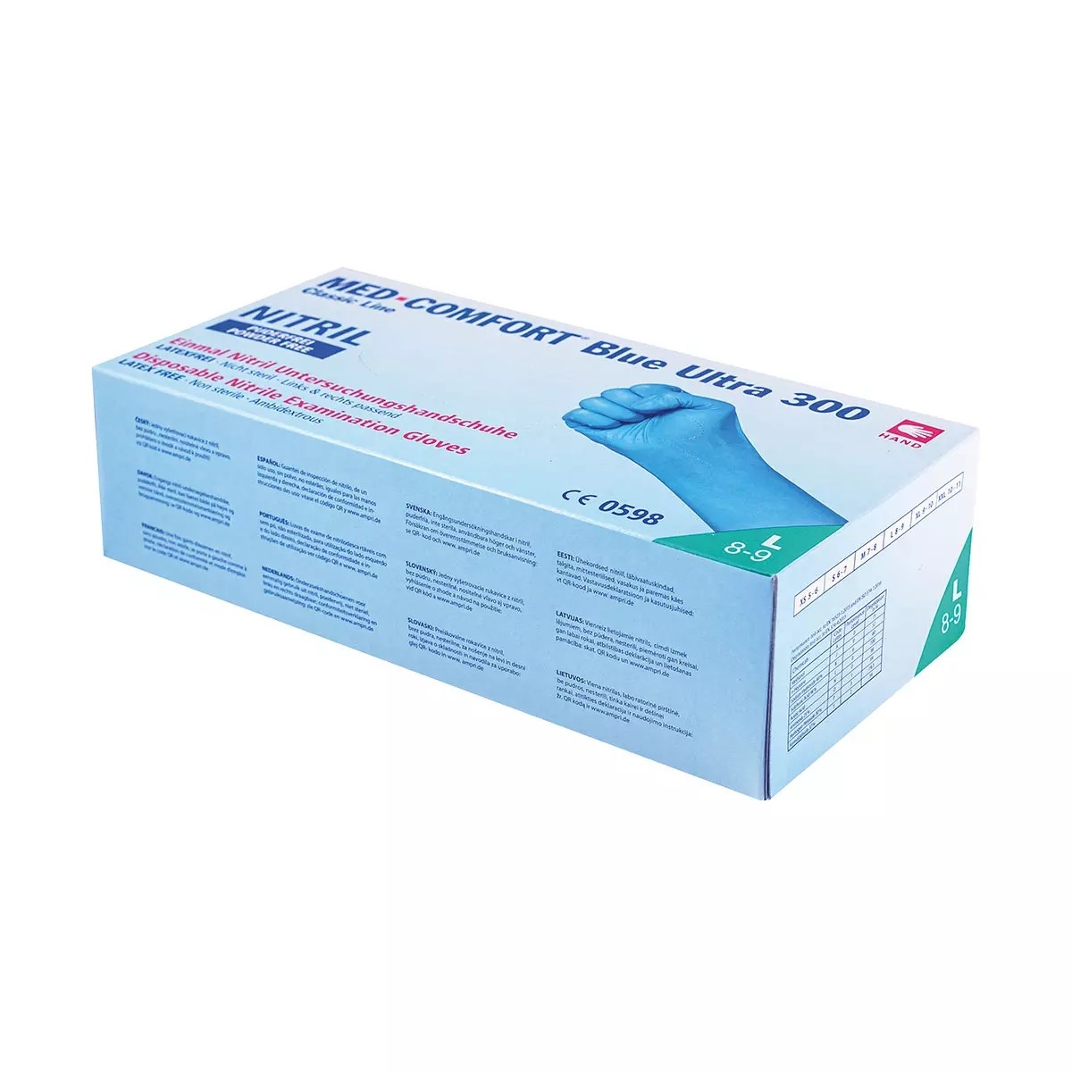 AMPRI-Med-Comfort Blue Ultra 300 Nitril-Einmal-Einweg-Handschuhe, ungepudert, VE= 10 Boxen  100 Stck