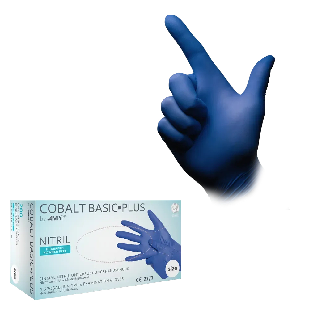 AMPRI-Cobalt Basic-Plus Nitril-Einmal-Einweg-Handschuhe, puderfrei, Dunkelblau, VE= 10 Boxen á 200 Stück