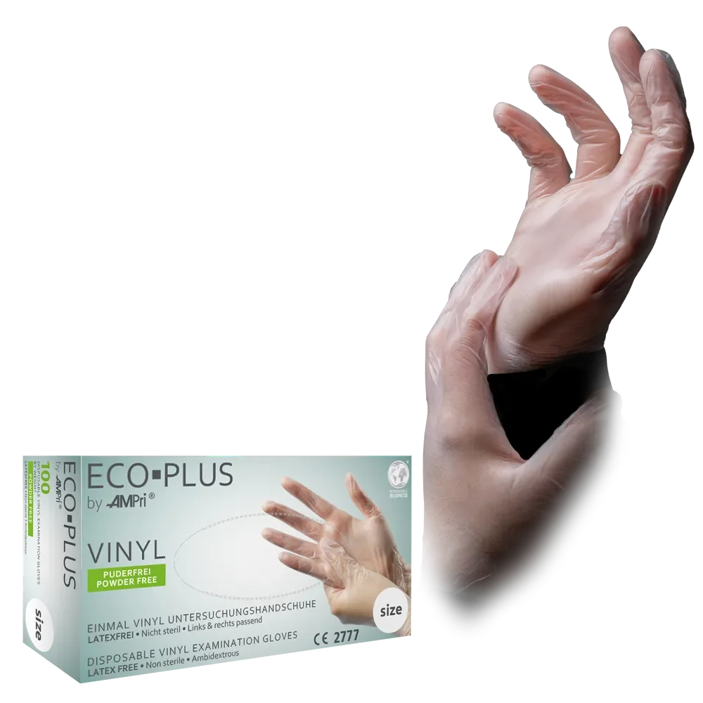 AMPRI-Hand-Schutz, Einweg-Vinyl-Einmal-Handschuhe, ECO PLUS, puderfrei, weiß, Pkg á 100 Stück, VE = 10 Pkg.