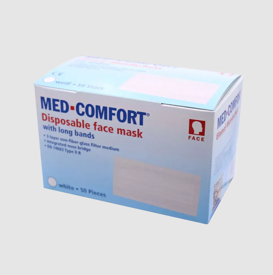 AMPRI-Einweg-Mundschutz, Einmal-Maske, MED COMFORT, 3-lagig zum Binden, weiß, VE = 10 Pkg. á 50 Stück