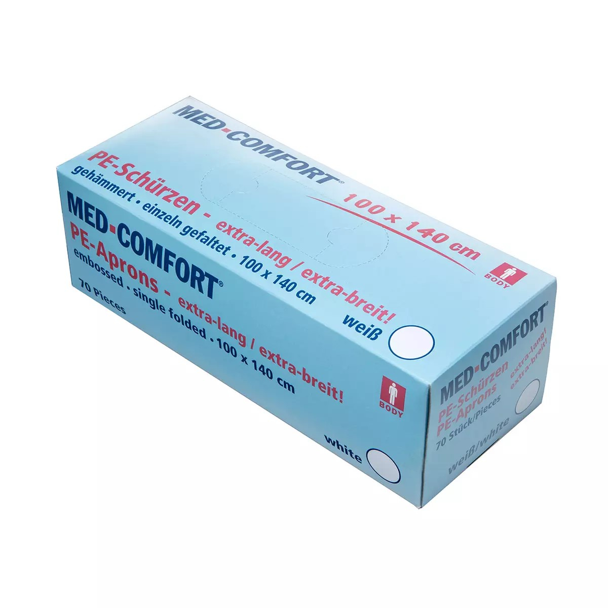 AMPRI-Med-Comfort-Einwegschürzen, weiß, 100 x 140 cm, Polyethylen, VE= 10 Boxen á 70 Stück