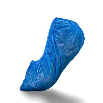 AMPRI-Einweg-CPE-Überschuhe, Einmal-Schuhe, MED COMFORT, gehämmert, mit Gummizug, blau, VE = 1 Pkg. á 100 Stück