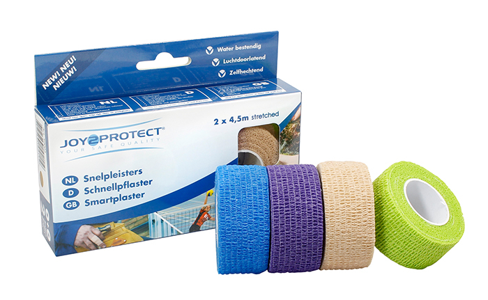 AMPRI-Einweg-Schnellpflaster auf Rolle, Joy2Protect, latexfrei, 2,5 cm x 4,5 m gestreckt, VE = Pkg.  2 Rollen, hautfarben