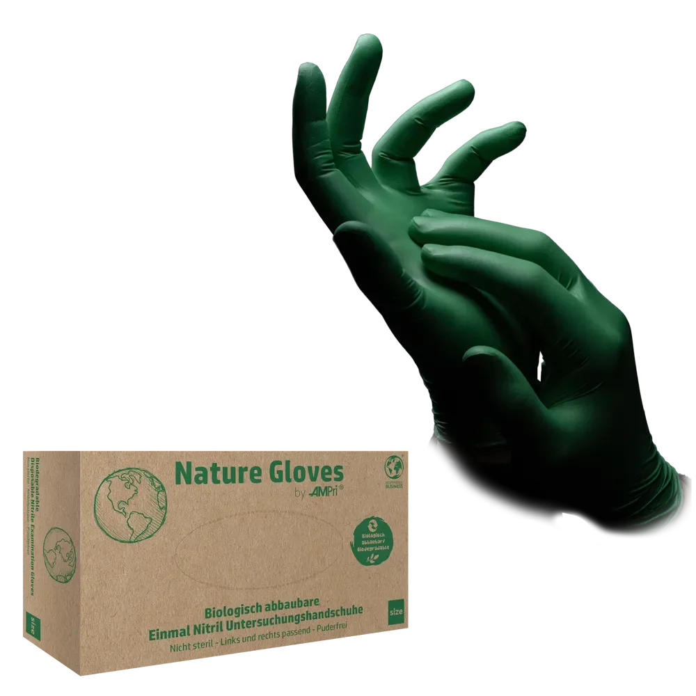 AMPRI-Nature Gloves by Med-Comfort Einmalhandschuhe aus Nitril, grün, ungepudert, VE= 10 Boxen á 100 Stück