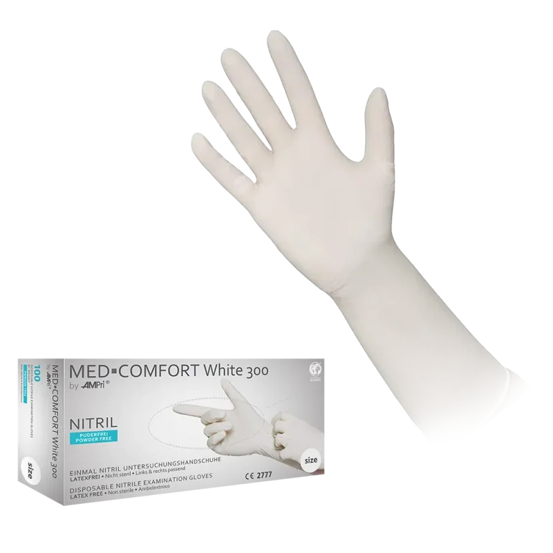 AMPRI-White 300 by Med-Comfort Einmal-Nitril-Einweg-Handschuh6, ungepudert, VE= 10 Boxen á 100 Stück