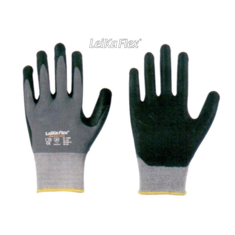 LP-Workwear, LEIKAFLEX, Nylon/Elastan-Feinstrick-Arbeits-Handschuhe mit Mikro-Schaum-Nitril-Beschichtung, grau, VE = 12 Paar