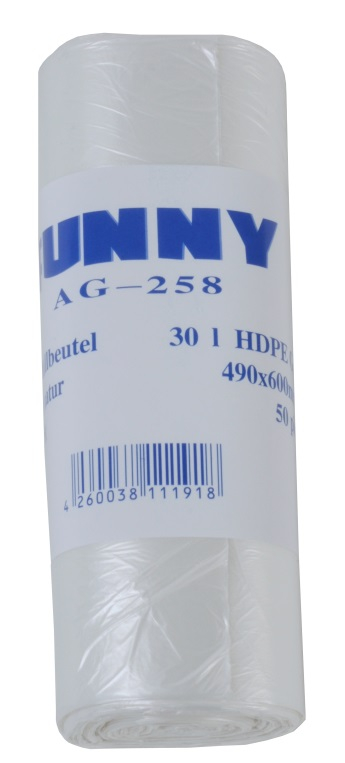 PL-Hygiene, Müllbeutel AG 258, HDPE, 490 x 600mm, ca. 30 Liter, transparent, 40 Rollen à 50 Stück