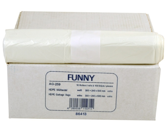 PL-Hygiene, Müllbeutel AG 259, HDPE, 300 x 240 x 530 mm, extra, 10 Rollen á 100 Stück