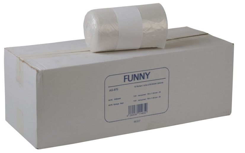 PL-Hygiene, Müllbeutel, HDPE, ca. 120 ltr., 700 x 1100 mm, Typ 20, 10 Rollen x 50 Stück, transparent