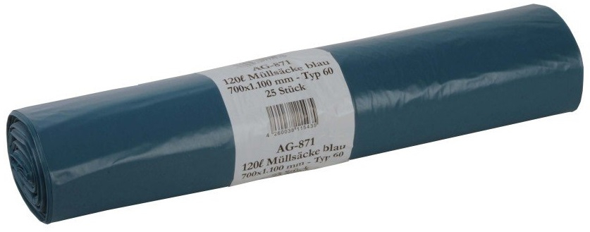 PL-Hygiene, MÜLLBEUTEL HDPE, AG-871, Typ 60, blau, 120 Ltr.
