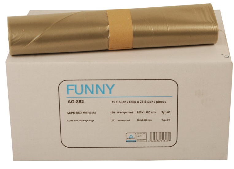 PL-Hygiene, MÜLLBEUTEL, 120 l, 700x1100 mm, Typ 60, gerollt, Ktn. á 10 Ro. á 25 Stk.