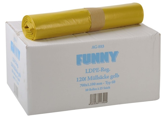 PL-Hygiene, MÜLLBEUTEL, 120 l, 700x1100 mm, Typ 60, gerollt, Ktn. á 10 Ro. á 25 Stk.