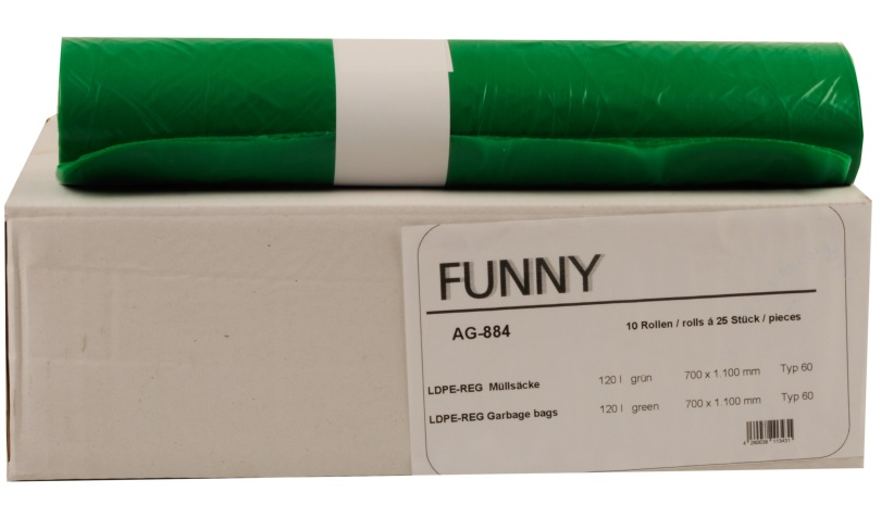 PL-Hygiene, MÜLLBEUTEL, 120 l, 700x1100 mm, Typ 60, gerollt, Ktn. á 10 Ro. á 25 Stk.
