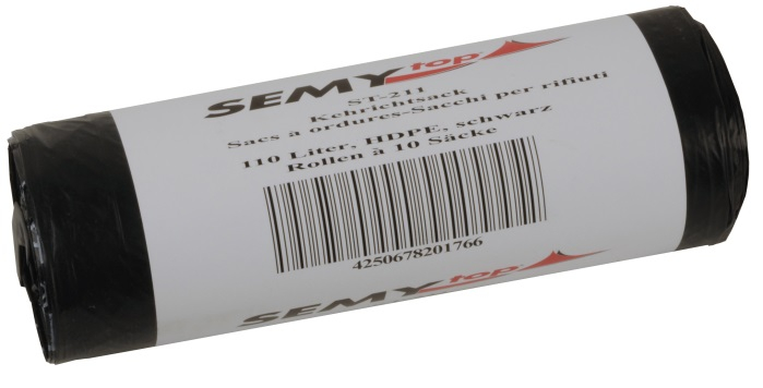 PL-Hygiene, Kehrichtsäcke, HDPE, ca. 110 ltr. 1-seitig bedruckt, mit PP-Band, 360+340 x 1100 mm, Typ 25, 20 Rollen x 10 Stück