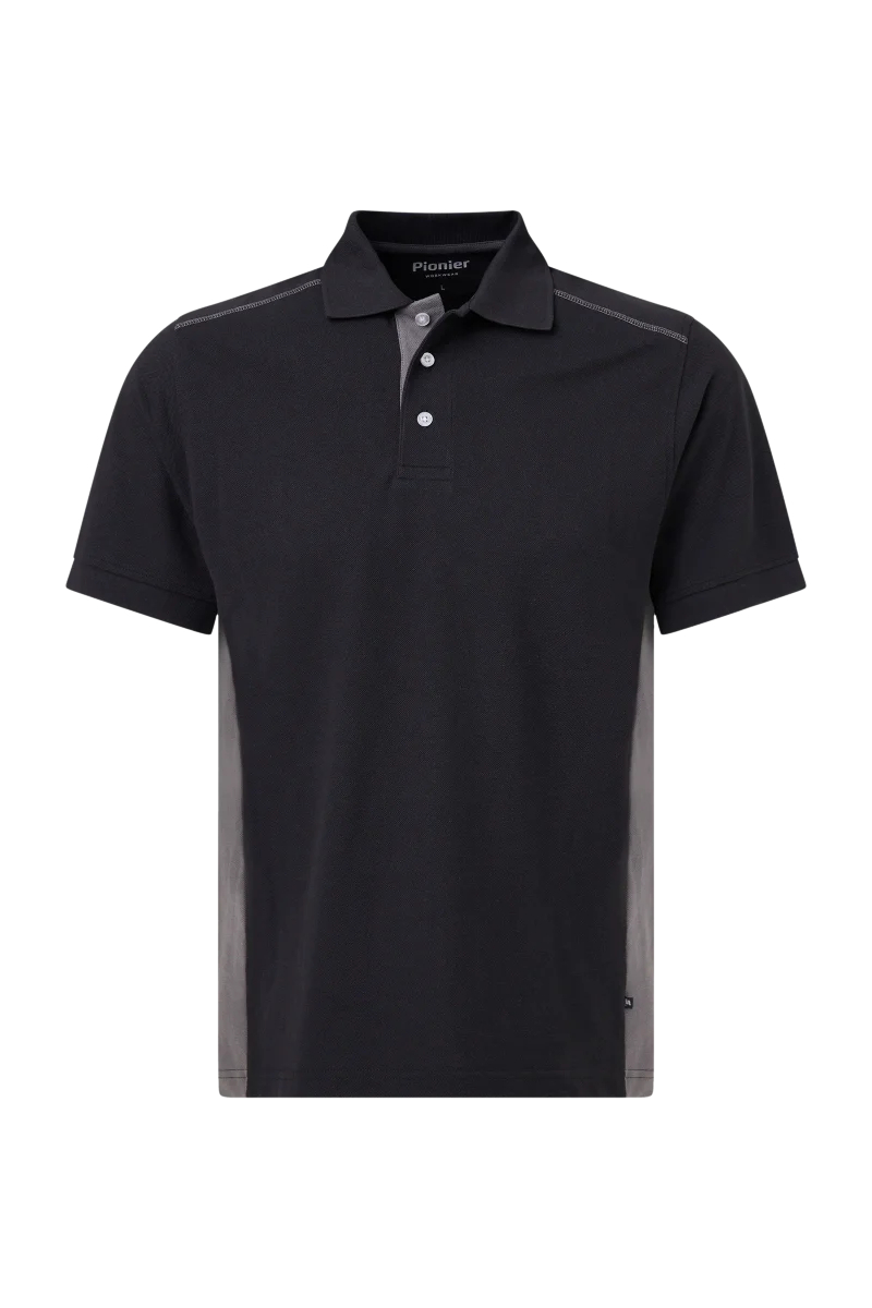 Pionier-Poloshirt mit Kontrast, Schwarz/Dunkelgrau