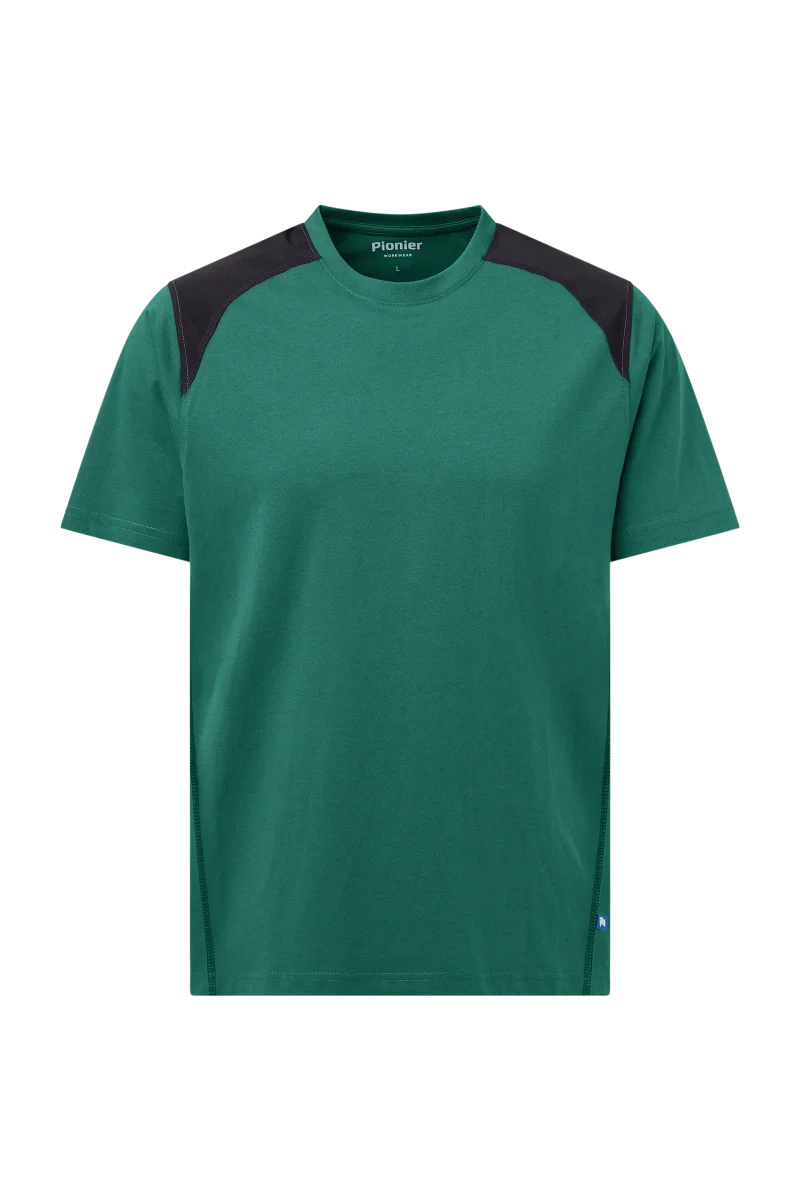 Pionier-T-Shirt mit Kontrast , Mittelgrün/Schwarz