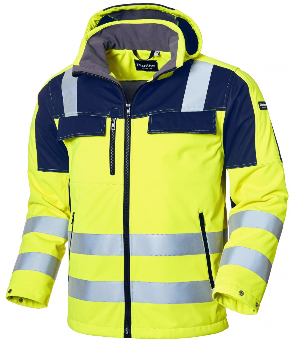 PIONIER-Warnschutz, Softshell-Jacke, CONVIS, warngelb/marine