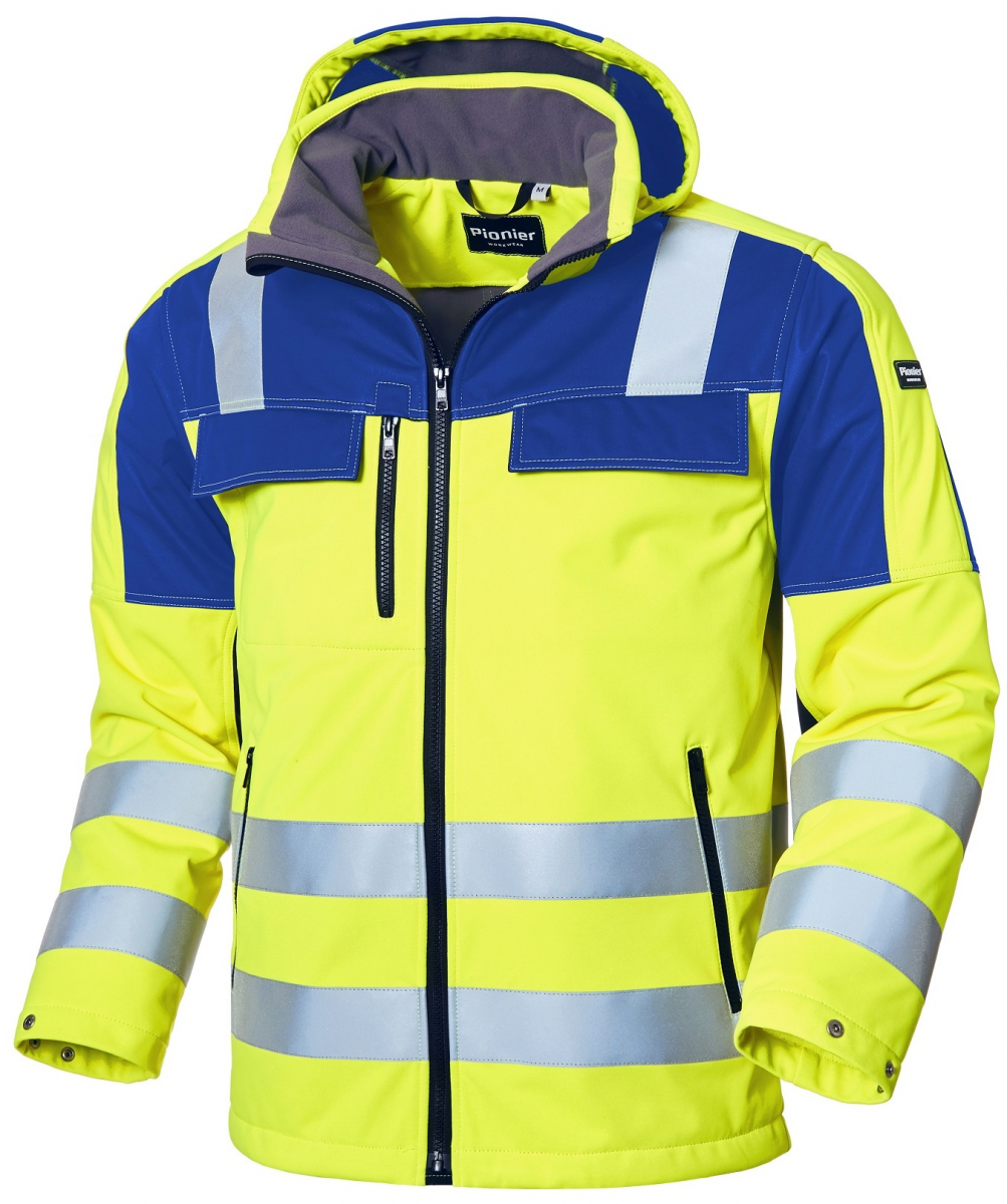 PIONIER-Warnschutz, Softshell-Jacke, CONVIS, warngelb/kornblau