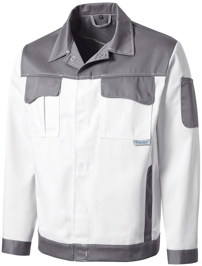 PIONER-Workwear, Arbeits-Berufs-Bund-Jacke, COLOR WAVE, ca. 300g/m², weiß/grau