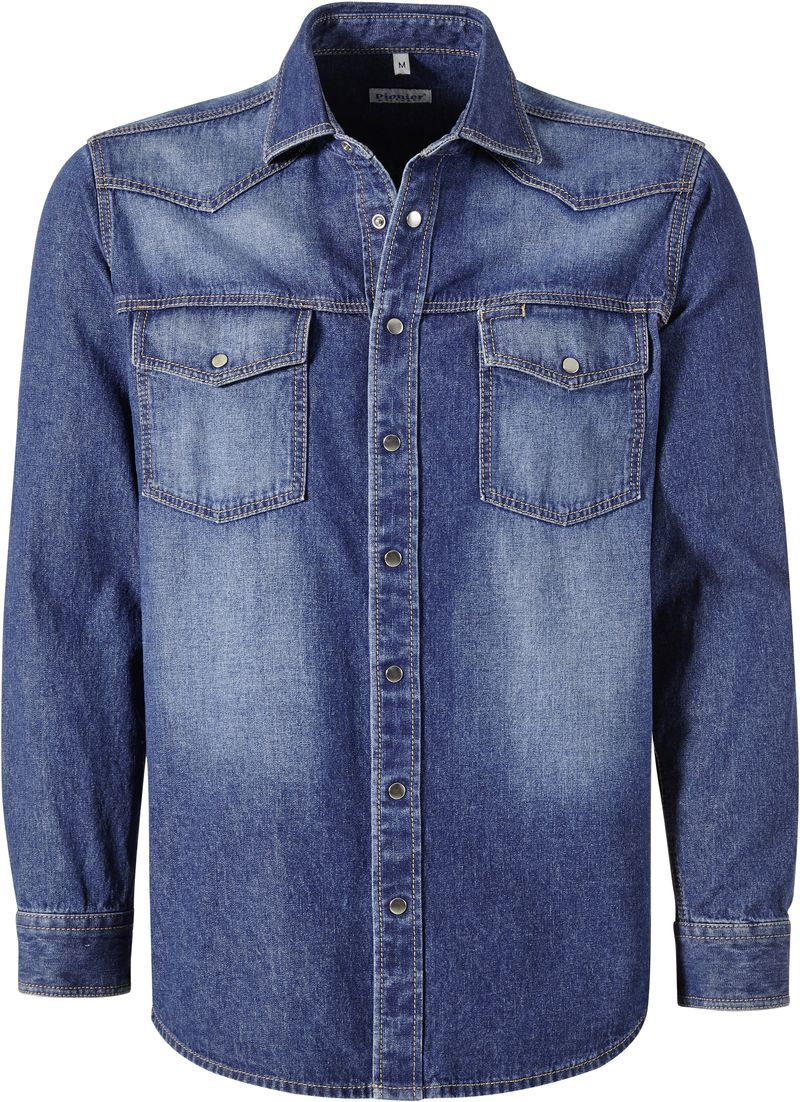 PIONIER-Workwear, Jeans-Arbeits-Berufs-Hemd, 1/1 Arm, DENIM, blau