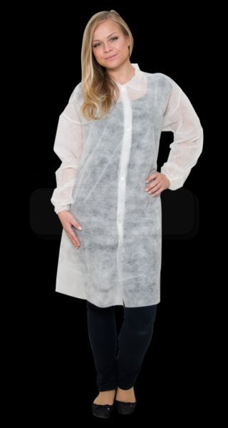 WIROS-Jobwear, Einweg-Vlies-Mantel, Einmal-Kittel, Druckknpfe, ohne Taschen, 23 g/m, 145 x 115 cm, Pkg  5, , VE = 100 Stck, wei