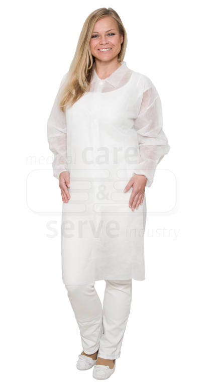 WIROS-Jobwear, Einweg-Vlies-Mantel, Einmal-Kittel, Druckknöpfe, 30 g/m², 135 x 103 cm, VE = 50 Stück, weiß