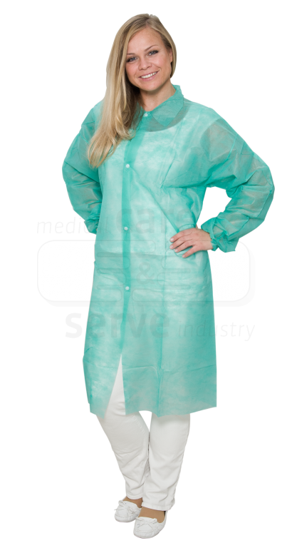 WIROS-Jobwear, Einweg-Vlies-Mantel, Einmal-Kittel, Druckknöpfe, 30 g/m², 150 x 120 cm, VE = 50 Stück, grün
