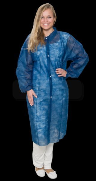 WIROS-Jobwear, Einweg-Vlies-Mantel, Einmal-Kittel, Druckknpfe, 30 g/m, 145 x 115 cm, VE = 50 Stck, dunkelblau