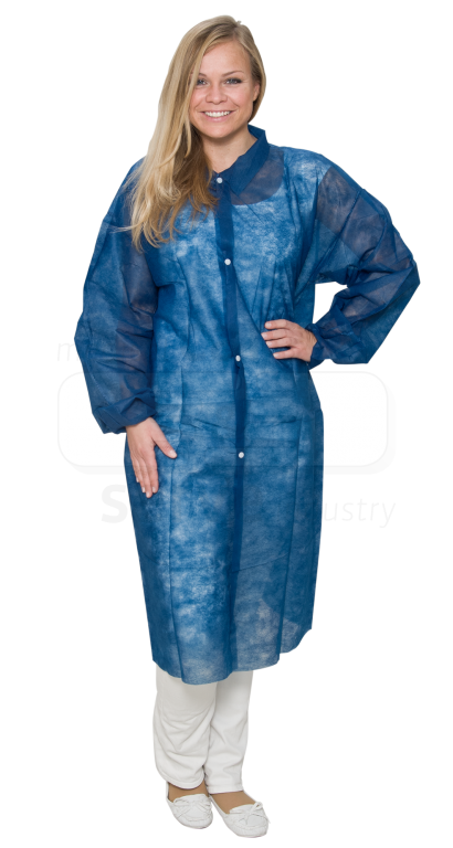 WIROS-Jobwear, Einweg-Vlies-Mantel, Einmal-Kittel, Druckknöpfe, 30 g/m², 145 x 115 cm, VE = 50 Stück, dunkelblau
