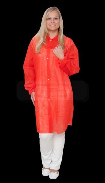 WIROS-Jobwear, Einweg-Vlies-Mantel, Einmal-Kittel, Druckknpfe, 30 g/m, 145 x 115 cm, VE = 50 Stck, rot