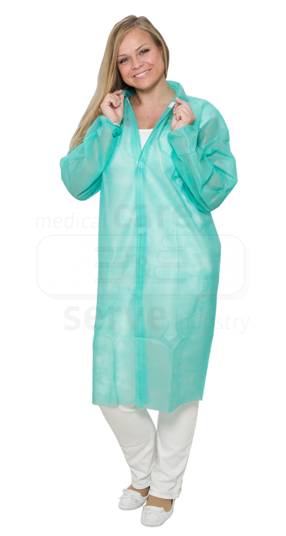 WIROS-Jobwear, Einweg-Vlies-Mantel, Einmal-Kittel, Druckknöpfe, 30 g/m², 145 x 115 cm, VE = 50 Stück, grün