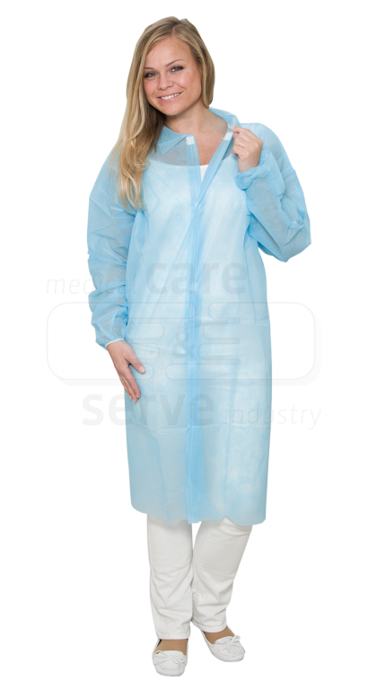 WIROS-Jobwear, Einweg-Vlies-Mantel, Einmal-Kittel, Druckknöpfe, 30 g/m², 145 x 115 cm, VE = 50 Stück, blau