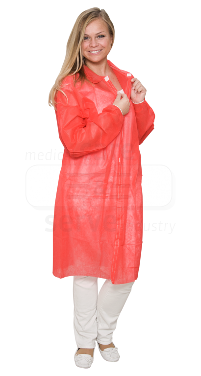 WIROS-Jobwear, Einweg-Vlies-Mantel, Einmal-Kittel, Druckknöpfe, 30 g/m², 140 x 110 cm, VE = 50 Stück, rot
